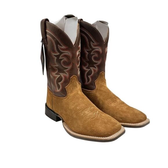 Old West Cowboy Boots Men 8 EE Brown Suede Leather Square Toe Embroidery Western main image 5